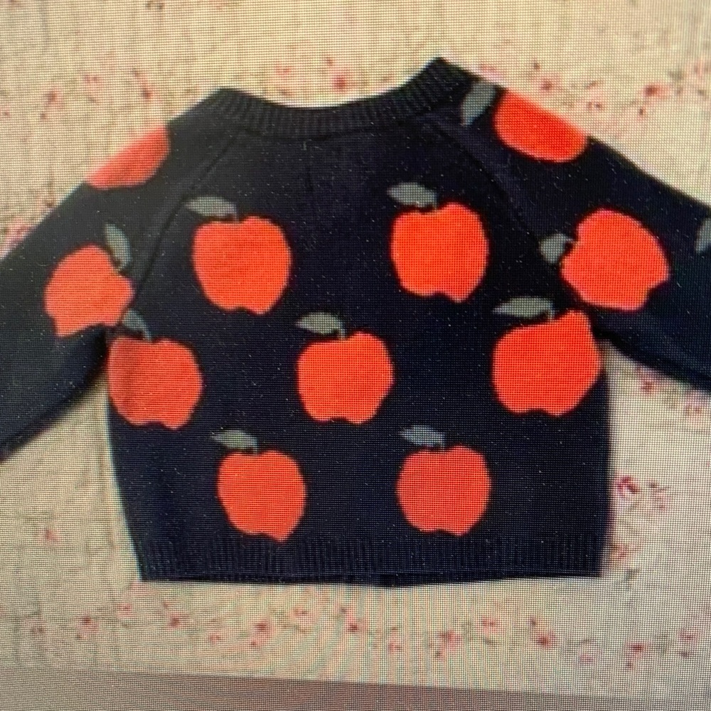 Black Sweater with Red Apple Pattern
